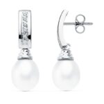 18K PENDIENTES ORO BLANCO PERLA 30X9 MM CIERRE PRESION