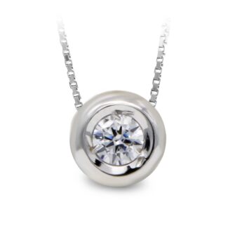 18K COLGANTE ORO BLANCO CHATON 5 MM CADENA 45CM