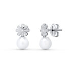 18K PENDIENTES ORO BLANCO PERLA 9X5 MM, CIERRE PRESION