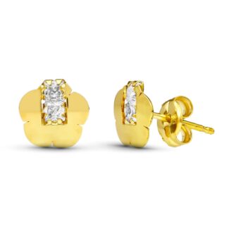 18K PENDIENTES ORO AMARILLO FLOR 6,5X6,5 MM CIERRE PRESION