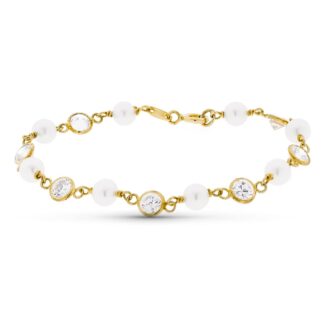 18K PULSERA ORO AMARILLO CON PERLA Y CIRCONITA 16,5 CM