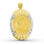 18K COLGANTE ORO BICOLOR MONEDA CON CIRCONITA 37X24 MM