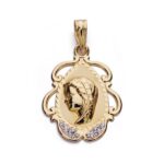 9K MEDALLA ORO AMARILLO VIRGEN NIÑA CIRCONITA 23X17 MM