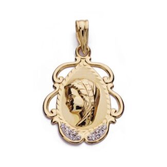9K MEDALLA ORO AMARILLO VIRGEN NIÑA CIRCONITA 23X17 MM
