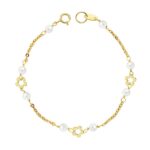 18K PULSERA ORO AMARILLO PERLAS 3,5 MM Y FLORES 12CM