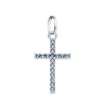 18K CRUZ ORO BLANCO CON CIRCONITA AZULES, 16X10 MM