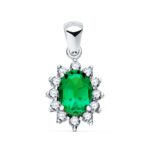 18K COLGANTE ORO BLANCO ESMERALDA 7X5 MM 0,75 QT, 12 DIAMANTES LABORATORIO 0,35 QTS, VS2-G, 11,5X9,5MM