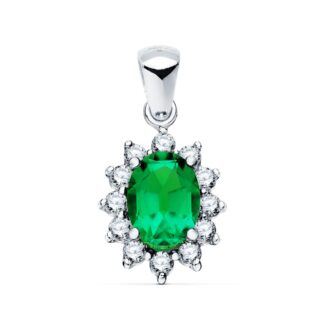 18K COLGANTE ORO BLANCO ESMERALDA 7X5 MM 0,75 QT, 12 DIAMANTES LABORATORIO 0,35 QTS, VS2-G, 11,5X9,5MM
