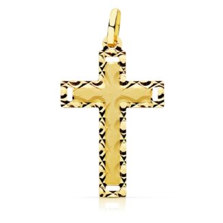 18K CRUZ ORO AMARILLO SIN CRISTO TALLADA 28X17 MM