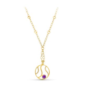 18K GARGANTILLA ORO AMARILLO MATE Y BRILLO MOTIVO REDONDO CIRCONITA Y PIEDRA