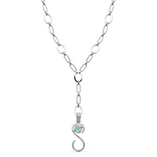 18K GARGANTILLA ORO BLANCO 44CM COLGANTE CON PIEDRA AZUL