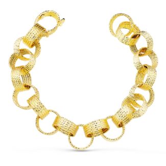 18K PULSERA ORO AMARILLO ESLABONES REDONDOS HUECOS ANCHO 12 MM LARGO 20CM