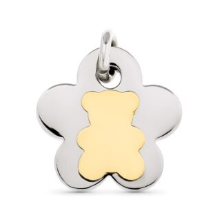 18K COLGANTE ACERO Y ORO AMARILLO FLOR Y OSO