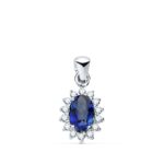 18K COLGANTE ORO BLANCO ZAFIRO 6X4 MM 0,62 QT, 14 DIAMANTES LABORATORIO 0,14 QTS, VS2-G, 9,5X8 MM