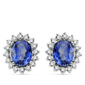 18K PENDIENTES O,BLANCO ZAFIRO 9X7 MM 4,94 QTS, 32 DIAMANTES LABORATORIO VS2-G 1,12 QTS, CIERRE OMEGA 14X12,5 MM