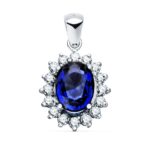 18K COLGANTE ORO BLANCO ZAFIRO 9X7 MM 2,47 QT, 16 DIAMANTES LABORATORIO 0,52 QTS, VS2-G, 14X12 MM
