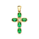 18K CRUZ ORO AMARILLO DIAMANTE LABORATORIO 0,065 QTS, VS2-G, 30X21 MM ESMERALDAS 7X5 MM 3,75 QTS