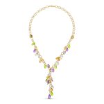 18K GARGANTILLA ORO AMARILLO FLORES Y PIEDRAS COLORES