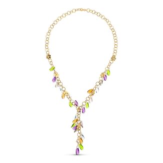 18K GARGANTILLA ORO AMARILLO FLORES Y PIEDRAS COLORES