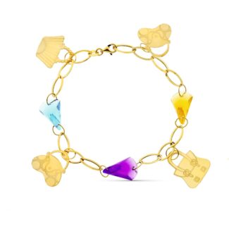 18K PULSERA ORO AMARILLO PIEDRAS COLORES Y MOTIVOS,