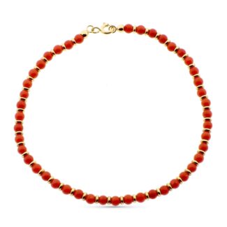 18K PULSERA ORO AMARILLO CORAL FINO CERDEÑA Y ANILLAS ORO EN BRILLO 19CM