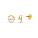 18K PENDIENTES ORO BICOLOR CIRCONITA 6 MM, CIERRE TUERCA