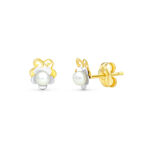 18K PENDIENTES ORO BICOLOR PERLA LASER, 6X5 MM