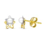 18K PENDIENTES ORO BICOLOR PERLA LASER, 6X5 MM CIERRE PRESION