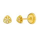 18K PENDIENTES ORO AMARILLO TRIANGULO CALADO 3X3 MM CIERRE TUERCA