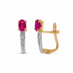 18K PENDIENTES ORO BICOLOR CIRCONITA Y RUBI NATURAL 5X3 MM TOTAL 15X4 MM CIERRE CATALAN