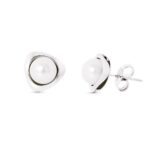 18K PENDIENTES ORO BLANCO PERLA TRIANGULO 9X9 MM CIERRE PRESION