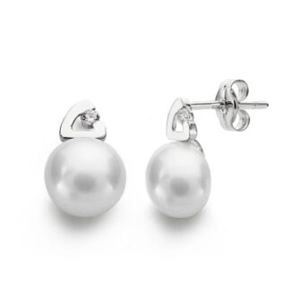18K PENDIENTES ORO BLANCO PERLA 12X7 MM CIERRE PRESION