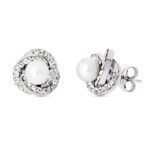 18K PENDIENTES ORO BLANCO NUDO PERLA 9X9 MMCIERRE PRESION