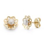 9K PENDIENTES ORO AMARILLO PERLA 7X7 MM CIERRE PRESION