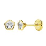 18K PENDIENTES ORO AMARILLO FLOR CIRCONITA 4X4 MM, CIERRE TUERCA