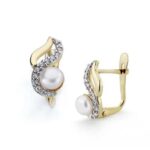 18K PENDIENTES BICOLOR PERLA 12X6 MM CIERRE CATALAN