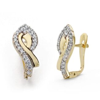 18K PENDIENTES ORO BICOLOR CIRCONITA 17X8 MM CIERRE CATALAN