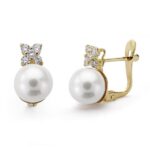 18K PENDIENTES ORO AMARILLO PERLA Y CIRCONITA 7 MM CIERRE CATALAN