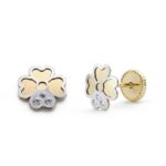 18K PENDIENTES ORO BICOLOR TREBOL, 6 MM CIERRE TUERCA