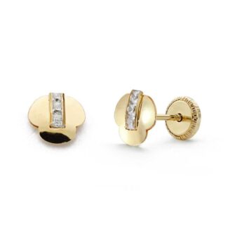 18K PENDIENTES ORO AMARILLO TREBOL CIRCONITAS, 6 MM CIERRE TUERCA