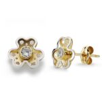 18K PENDIENTES ORO BICOLOR TREBOL CIRCONITA 9X8 MM CIERRE PRESION