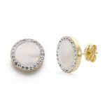 9K PENDIENTES ORO AMARILLO NACAR Y CIRCONITA 11 MM CIERRE PRESION