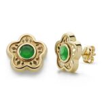 9K PENDIENTES ORO AMARILLO ESTRELLA CALADA PIEDRA COLOR VERDE CIERRE PRESION