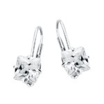 18K PENDIENTES ORO BLANCO PIEDRA CUADRADA 7X7 MM CIERRE GANCHO