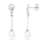 18K PENDIENTES ORO BLANCO PERLA 31X6 MM CIERRE PRESION