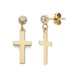 18K PENDIENTES CRUZ LISA CHATON ORO AMARILLO 12X7 MM CIERRE PRESION