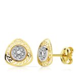 9K PENDIENTES ORO BICOLOR TRIANGULO CALADO GRECA CON CIRCONITAS, 8 X 8 MM