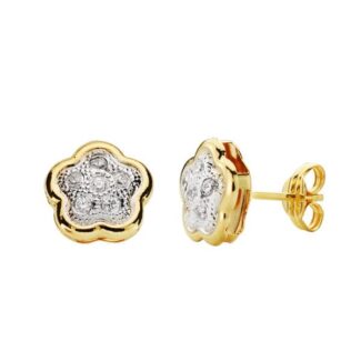18K PENDIENTES FLOR CIRCONITA ORO BICOLOR 8X8 MM CIERRE PRESION