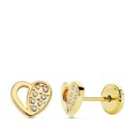 18K PENDIENTES ORO AMARILLO CORAZON CIRCONITA 7X6 MM CIERRE TUERCA
