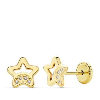 18K PENDIENTES ORO AMARILLO ESTRELLA CIRCONITA 7 MM CIERRE TUERCA
